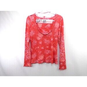 Free People We The Free Clover Printed Thermal Top Red Floral Medium Scoop Neck
